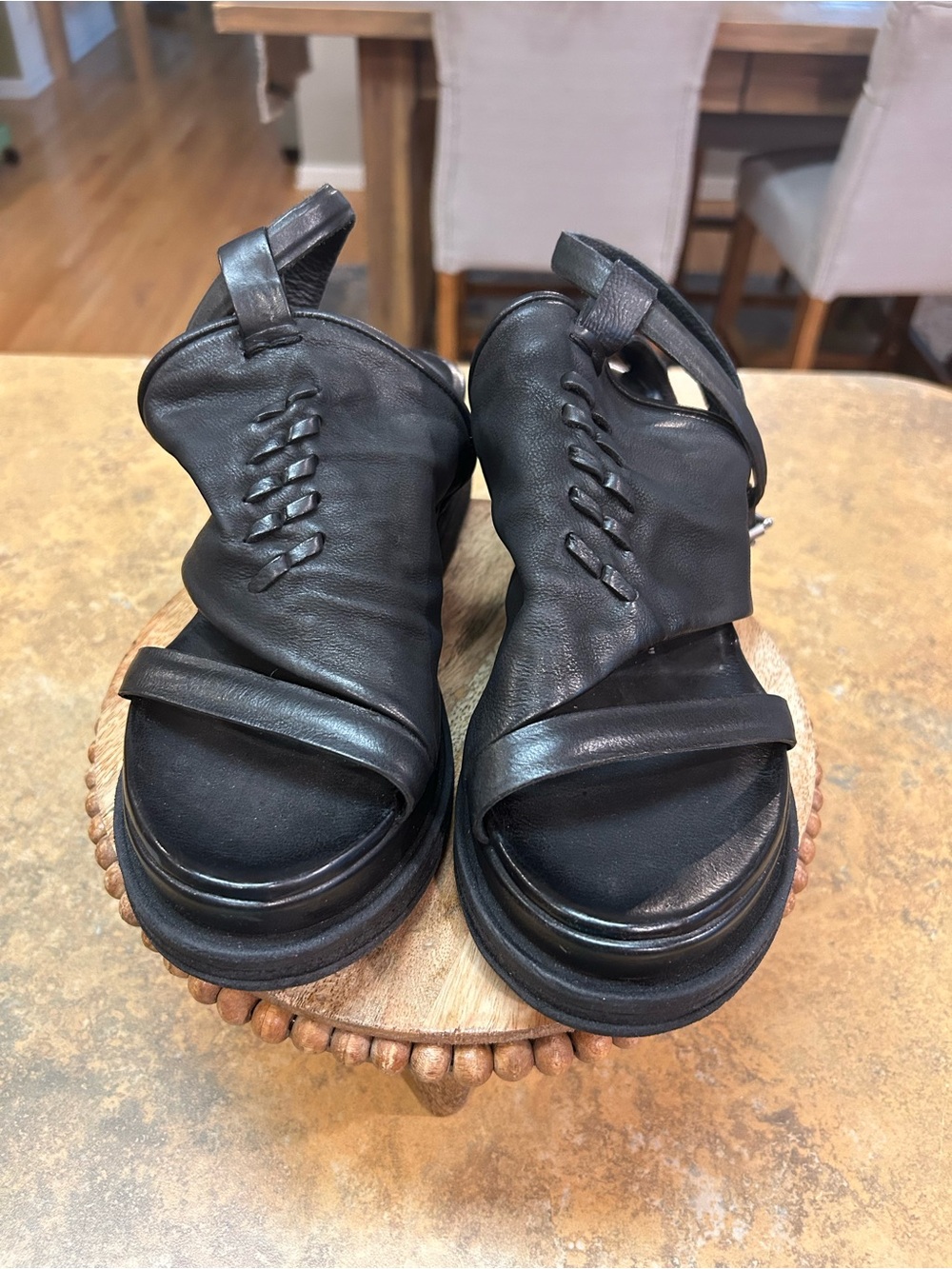 A.S.98 Black Leather Platform Sandal with Ankle Buckle - Picture 2 of 14